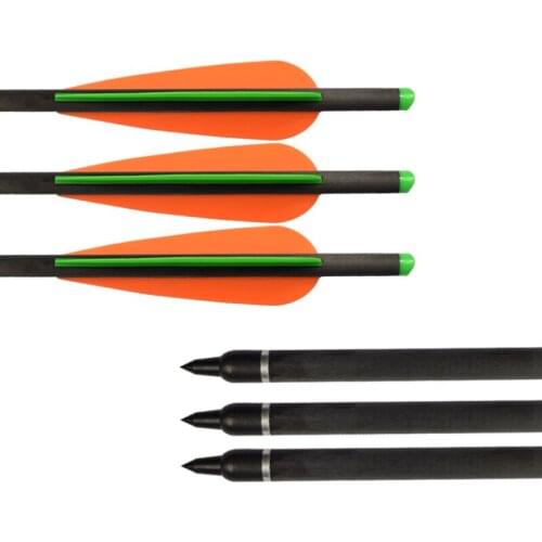 12Pcs 20 inch Archery Crossbow Bolts Carbon Arrows Removable Points Green Half Moon Nock for Archery Hunting Shooting