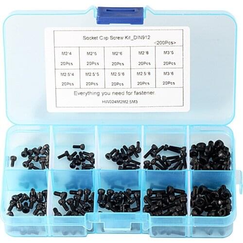 200Pcs M2 M2.5 M3 DIN912 Black 12.9 Level Alloy Steel Screw Hexagon Socket Head Cap Screws Electronics Screw