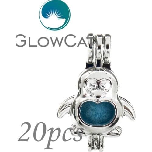 20x KK599 Cute Penguin Beads Cage Essential Oil Diffuser Pearl Cage Jewelry Making Locket Pendant For Oyster Pearl