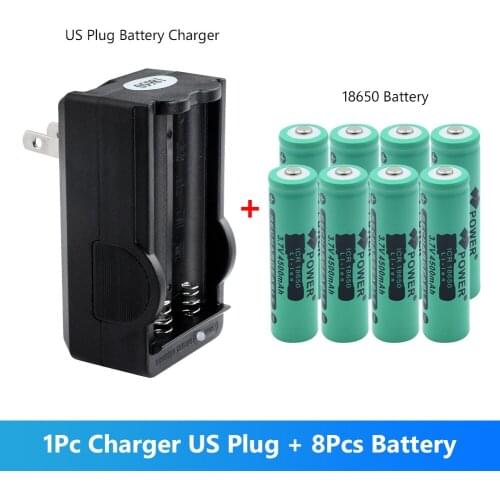 8Pcs 18650 Battery Li-ion 3.7V 4500mAh Rechargeable For Torch +US/EU Plug Charger 8x Rechargeable 18650 Flashlight Battery 3.7V