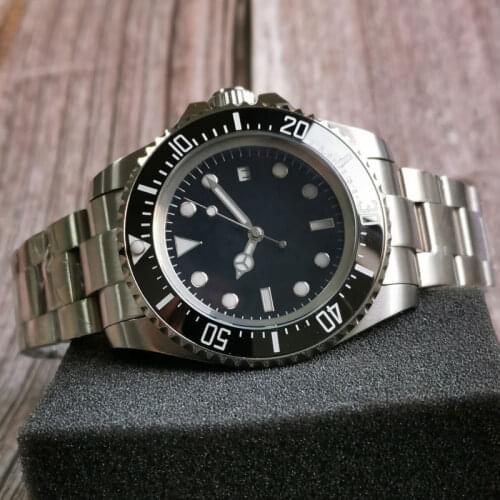 SEA BLACK Dial 44mm Big Mechanical Men Watch Rotating Bezel Ceramic Insert 24 Jewels NH35A MIYOTA 8215 Oyster Strap