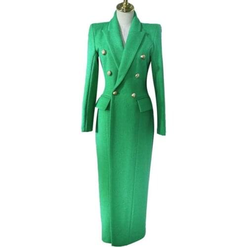 Plus size 3XL! x-long green winter woolen overcoat women fashion double breasted slim waist woo blends coat