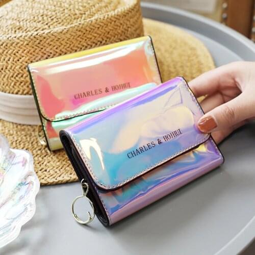 HUBOONE Key Holder Women Wallets Cute Key Organizer Small Wallet Women Holographic Key Wallet Multifunction Storage Key Case Bag