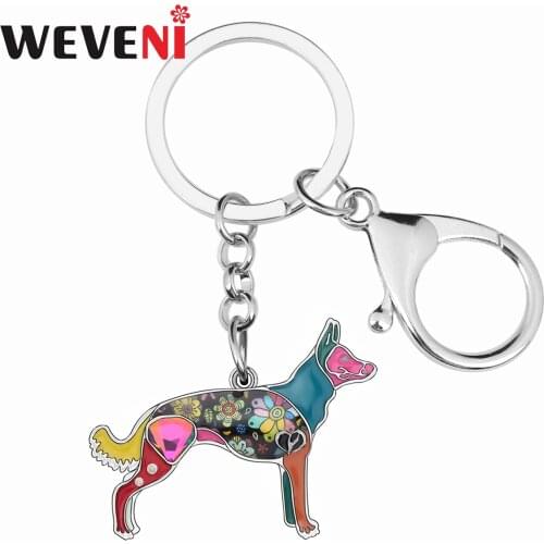 Weveni Alloy Enamel Belgian Malinois Dog Key Chains Lovely Animal Pets Key Ring Jewelry For Women Girls Teens Charms Decorations