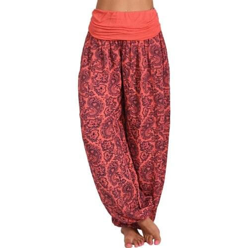 Summer Plus Size S-5XL Pants Women Ladies Casual Bohemia Printed Pockets Wide Leg Loose High Trousers Harem Pants 7 Colors Штаны