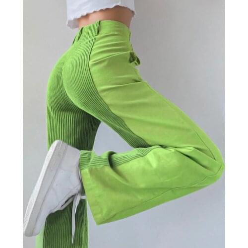 Pants Women Corduroy Patchwork Straight Trousers Ladies Fashion Long Vintage Streetwear Y2K Solid Color Pantalones De Mujer