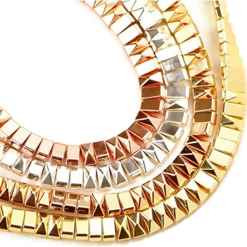YHBZRET Natural Stone Pyramid Rectangle Gold Hematite Beads 6/8mm Spacer Loose Beads For Jewelry Making Diy bracelets two holes