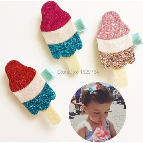 Boutique 15pcs/3C Fashion Cute Felt Popsicle Girls Hairpins Kawaii Solid Glitter Icecream Cone Hair Clips Headwear Accessories