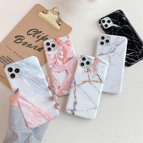 Ottwn Glossy Marble Texture Stone Phone Case For iPhone 12 Pro Max 11 Pro Max X XR XS Max 7 8 Plus SE 2020 Soft IMD Back Cover