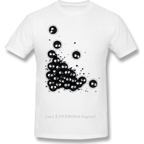 Spirited Away T Shirt Soot Assault T-Shirt Print Cute Tee Shirt Short Sleeves Man 100% Cotton Oversized Streetwear Tshirt