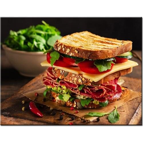 Full Square Round Drill 5D Diy Diamond Painting Sandwich Sausage Cheese Embroidery Cross Stitch Kits Mosaic RestaurantZP-4389