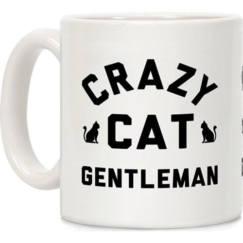 Crazy Cat Gentleman White 11 Ounce Ceramic Coffee Mug