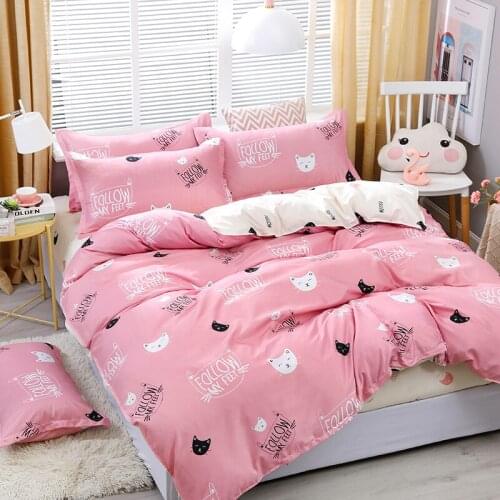 Cartoon Cat Baby Pink Comforter Kids Bedding Set Cute Kawaii Luxury Fashion King Queen Twin Size Bed Linen Duvet Cover Set Gift