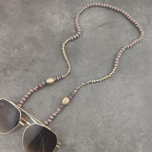 Brown Retro Simple Fashion Wooden Beads Non-Slip Glasses Chain Vintage mask chain holder lanyard accessories