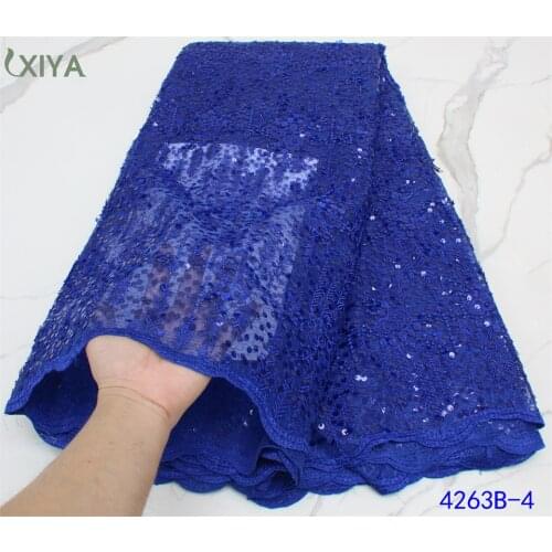 Royal Blue Sequin Lace Fabric High Quality African French Tulle Lace Fabric for Woman Dress Nigerian Net Lace Fabrics APW4263B