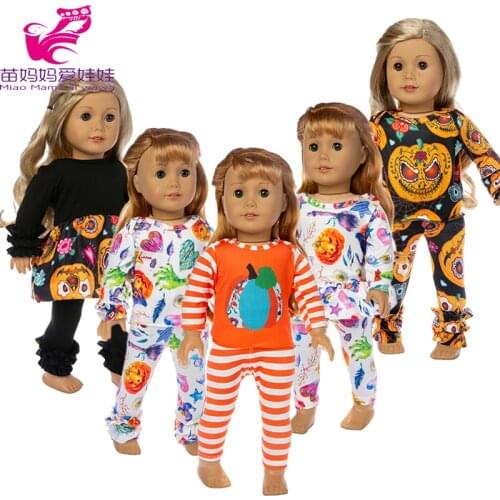 Doll Clothes Skull Pattern Pajama Set Fit for 17 Inch Baby Doll Oufit 18" Girl Doll Clothes Children Halloween Gift