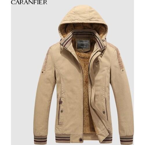 CARANFIER Mens Inner Fleece Thicker Warm Winter Jacket Coat Male Hooded Wadded Jacket Parkas Outwear jaqueta masculina Tops