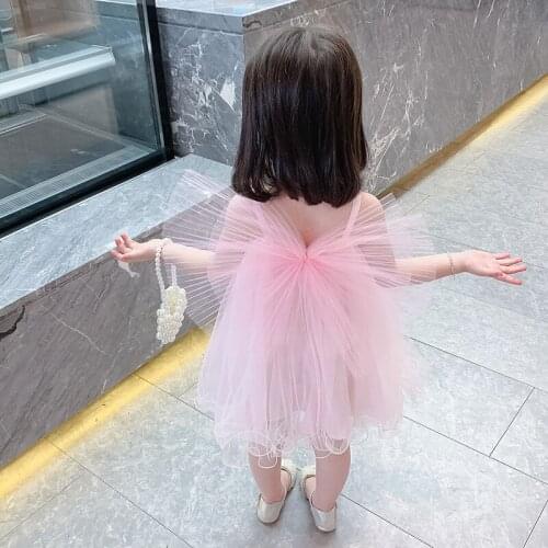 LISUNNY Summer Girls Princess Dress Children Casual Sling Dress Wing Veil Cool Sweet Holiday Kids Beach Party Clothes