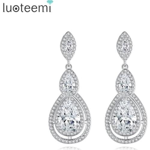 LUOTEEMI Water Drop Earrings Exquisite AAA Cubic Zircon Fashion Earring Jewelry for Women Bride Wedding Dating Engagement Aretes
