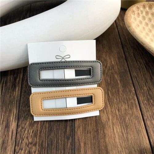 Fashion Leather Hair Clip for Women Vintage Hollow Geometric Head Accessories
