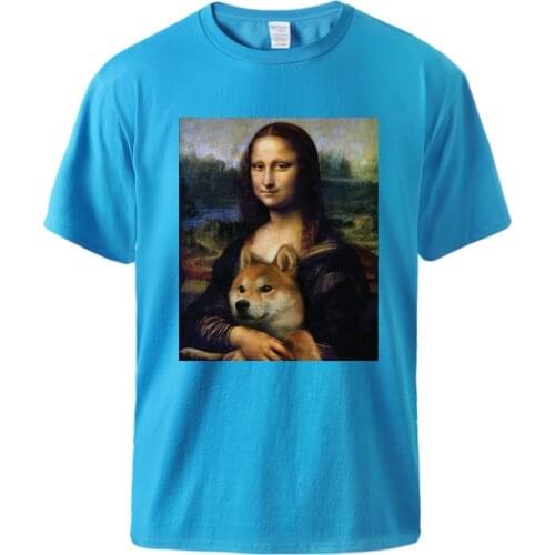 Mona Lisa Shiba Inu Doge Tshirt Man Casual Short Sleeve Cotton Tracksit 2021 Summer Man Funny Loose Fit Graphic Tshirt