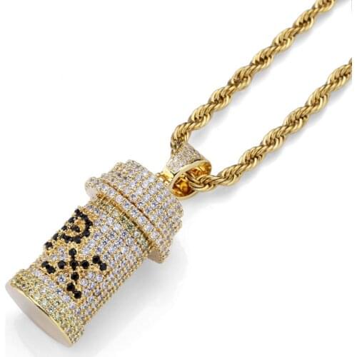Micro Paved AAA+ Cubic Zirconia Bling Iced Out Can Open 3D PX Poison Bottle Pendants Necklace for Men Hip Hop Rapper Jewelry