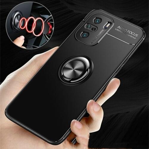 Soft Silicone Magnetic Ring Holder Shockproof Case For POCO F3 Phone Case Metal Bracket TPU Back Cover For Redmi K40 Pro Plus