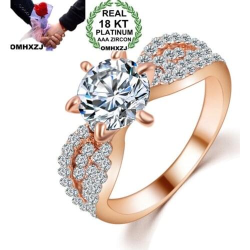 OMHXZJ Wholesale European Fashion Woman Man Party Wedding Gift Luxury Round White Zircon 18KT White Gold Rose Gold Ring RR465