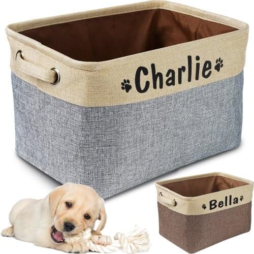Personalized Pet Dog Toy Storage Basket Dog Canvas Bag Foldable Pet Toys Linen Storage Box Bins Dog Accessories Pet Supplies