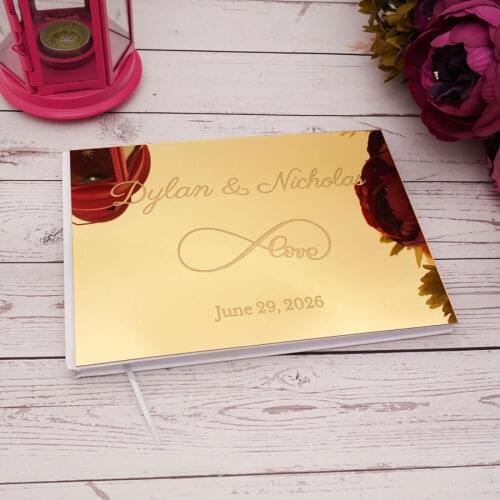 Personalized 25x18cm Wedding Custom Infinity Love Symbol Signature Guest Book Acrylic Mirror Party Favors Photo Album