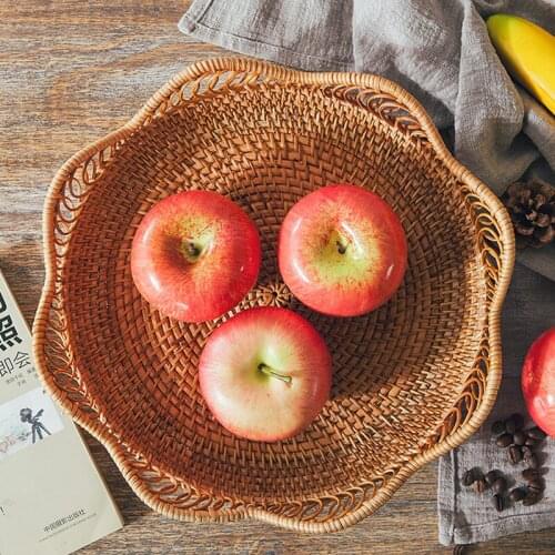 Rattan Storage Fruit Tray Plate Handmade for Snack Food Bread Wavy Picnic Woven Basket Multifunction Household Decoration