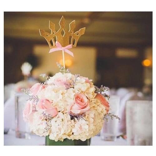 Hollow glitter princess crown cupcake Toppers bows decorations wedding party Bridal shower Baby Shower Birthday food picks