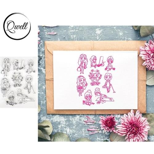 QWELL Curly Girls Applying Mask Doing Yoga Going Shopping Scene Clear Transparent Stamps For DIY Scrapbooking Craft Cards 2020