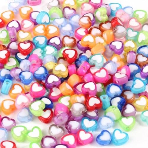 Mixed Color Drop Oil Acrylic Beads 8*7*4mm Love Heart Shape Loose Spacer Beads for Jewelry Making Handmade Diy Bracelet Necklace