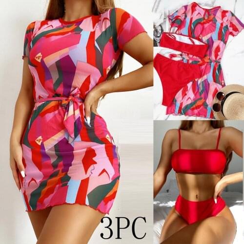 Sagace2021 European and American fun hot spring swimsuit fashion womens sexy solid bikini split three piece swimsuit
