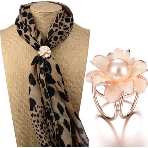 SexeMara Crystal Flower Silk Scarf Jewelry Accessories Shawl Ring Clip Tricyclic Scarf Buckle Luxurious Simple Women Girl Party