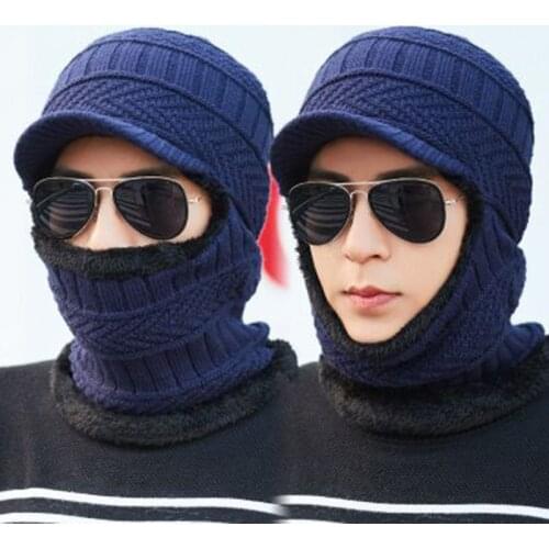 Hat mens winter Skullies Beanies plus velvet thick warm ear protection ski cap outdoor mask cycling cold hat