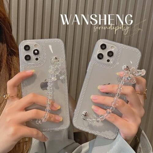 Wrist Chain Case for iPhone 12 Pro Max 6s 7 8 Plus SE 2020 XR XS Max Silicone Cases Cute Bear Chain Hanging Case for iPhone 11