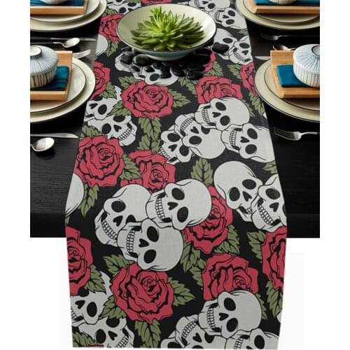 Skull In Roses Table Runner Wedding Table Decor Party Dining Table Runner Home Hotel Decoration Tablecloth Placemat