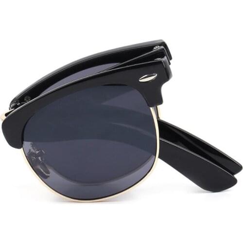 Unisex Fashion Retro Rivet Portable Foldable Sunglasses Women Men Driving Travel Sunglasses Shades Sun Spectacles UV400 Send Bag