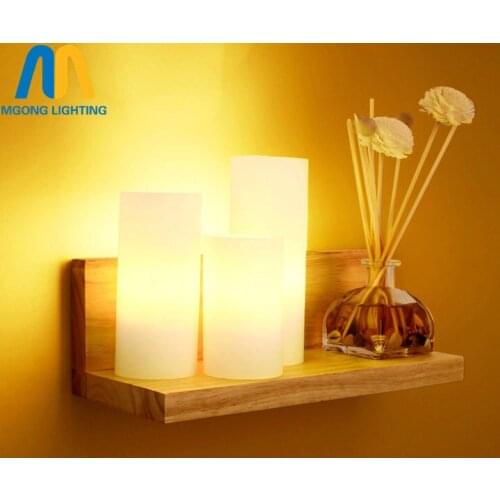 LED Wooden Glass candle modern decorative wall lamps fixture art for bedroom novelty home lighting E27*3