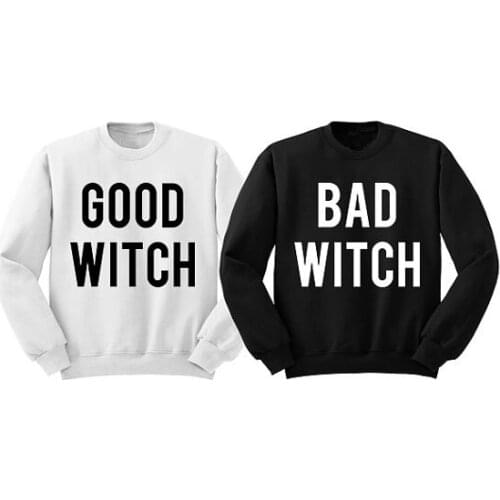 "GOOD WITCH" BAD WITCH" Crewneck Halloween Sweatshirt Halloween Duo Best Friends Witch Sweatshirt Matching Shirts pullovers