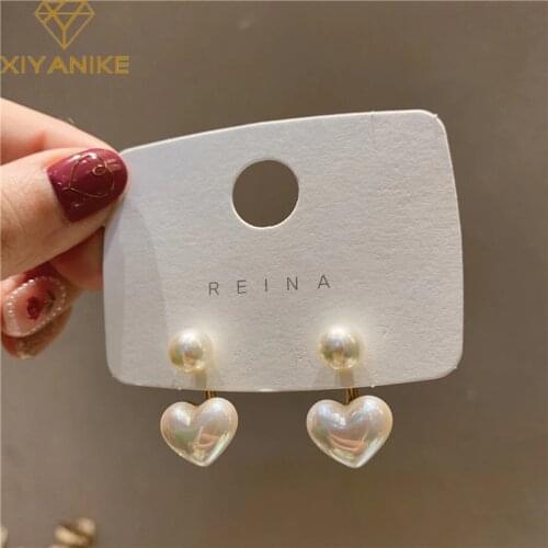 XIYANIKE Clean White Pearl Beads Round Heart Earrings 2020 Fashion New Elegant Small Pendant Earrings Female Holiday Jewelry