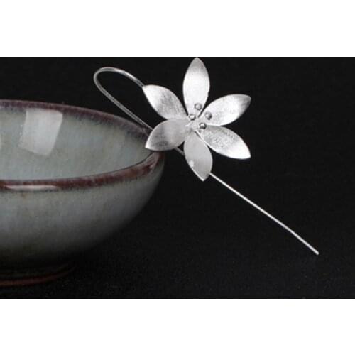 New Drop Earrings For Women Casual Elegant Exquisite Silver Color Handmade Lotus Pendant Long Hook Jewelry Drop Earrings Female