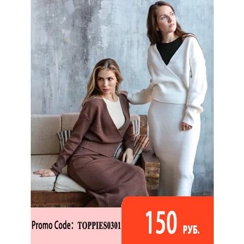 Toppies 2020 Autumn Winter Knitted Set Women Two Piece Set Criss-Cross Sweater High Waist long Skirts