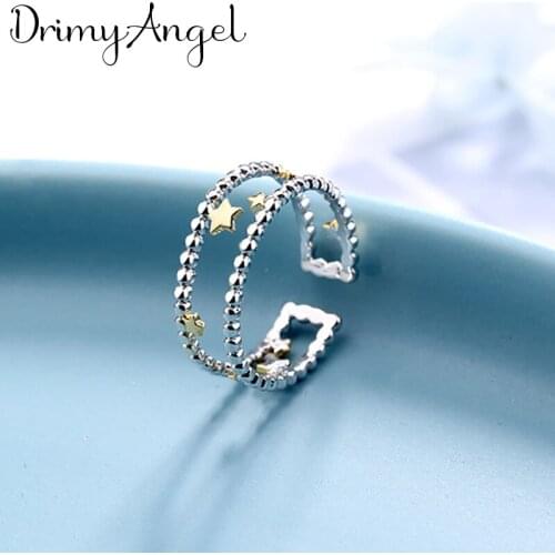 Punk Vintage Silver Color Layer Star Rings For Women Bridal Wedding Big Open Finger Rings Statement Jewelry