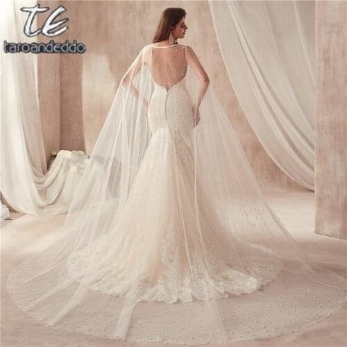 2*2M White/Ivory Cathedral Length Wider Scarf For Wedding Pearls Shawls For Bridesmaid Wedding Party Wraps