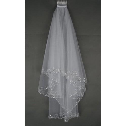 2T beaded bridal veil, white ivory wedding veil ,wedding headpiece, Sequins+ Comb