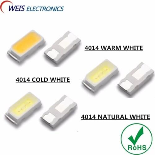 500PCS 4014 WHITE LED SMD 3.0-3.2V 22-24lm Cold 10000-13000K Warm 2800-3200K True White 6000-7000k light beads Free shipping