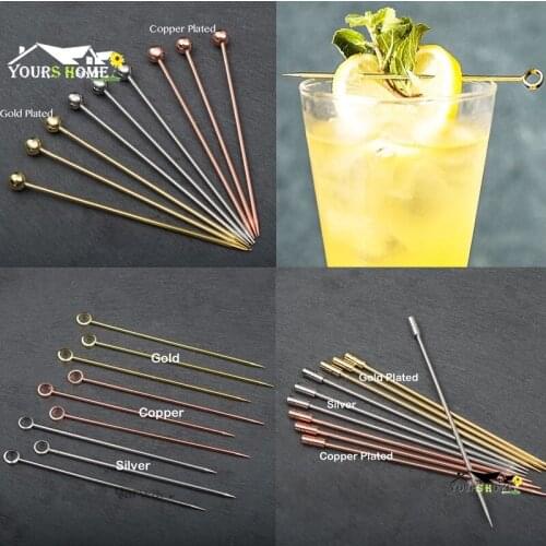 6pcs 10.7cm-11cm Fruit Cocktail Pick Stick Stainless Steel Bar Tools Drink Stirring Sticks Martini Picks Party Wedding Barware